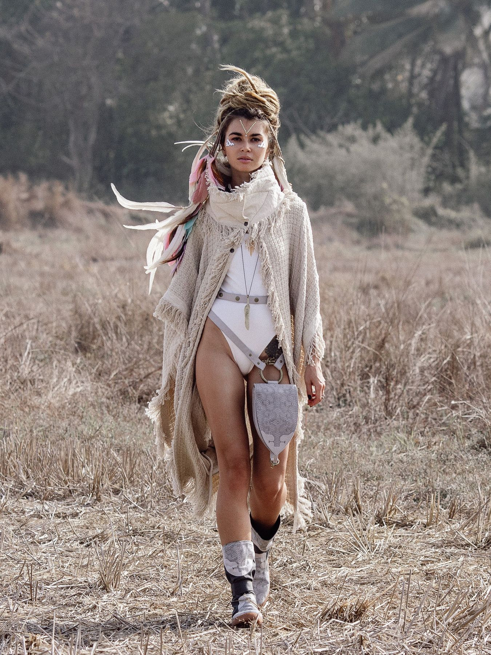 Burning Man пальто-пончо (серо-бежевое)