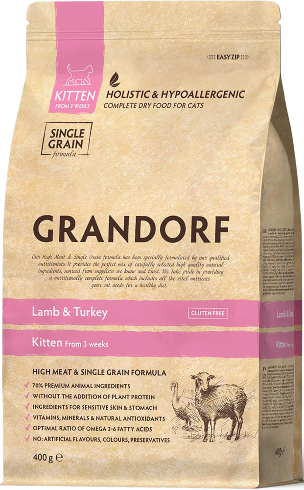 GRANDORF CAT 400г. для Котят ягненок с индейкой