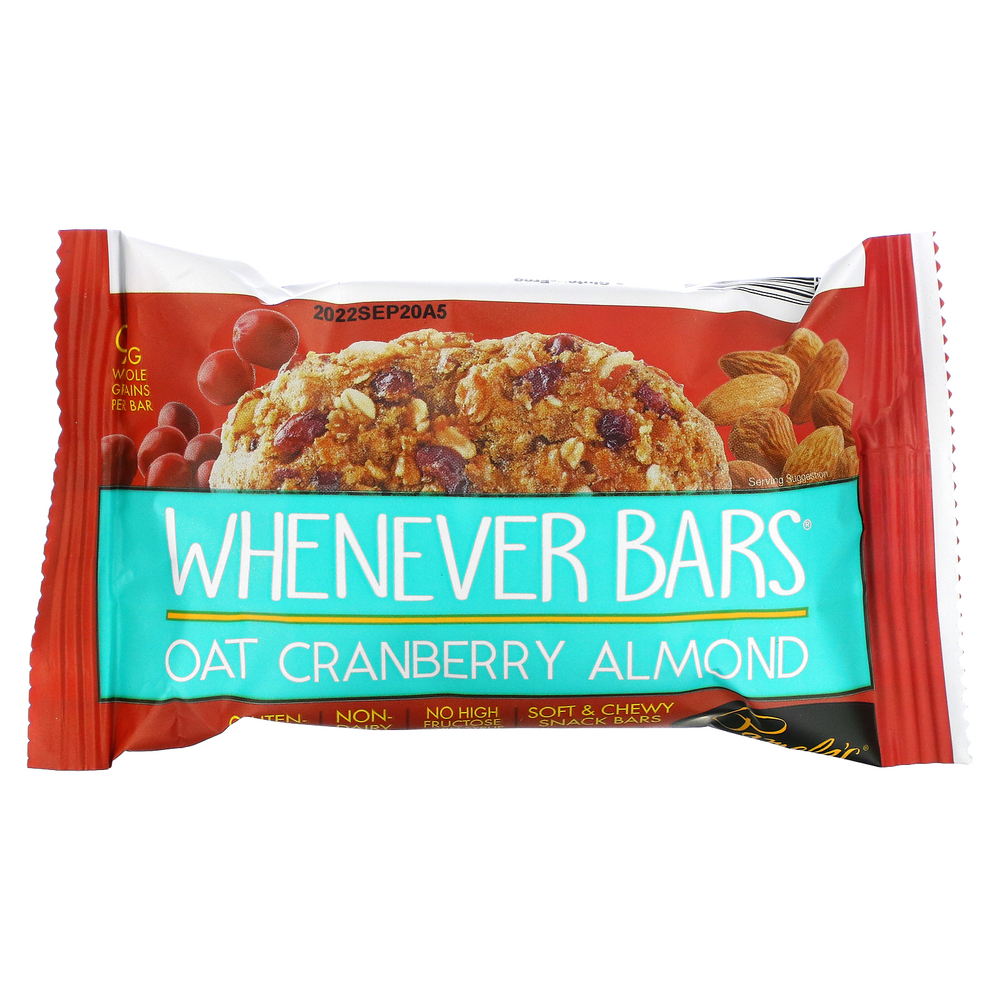 Pamela's Products, Wheever Bars, овсяные батончики с клюквой и миндалем, 5 батончиков по 40 г (1,41 унции)