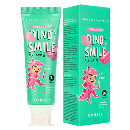Детская гелевая зубная паста c Ксилитом и вкусом Жвачки Consly Dino's Smile Kids Gel Toothpaste with Xylitol and Bubble Gum 60г
