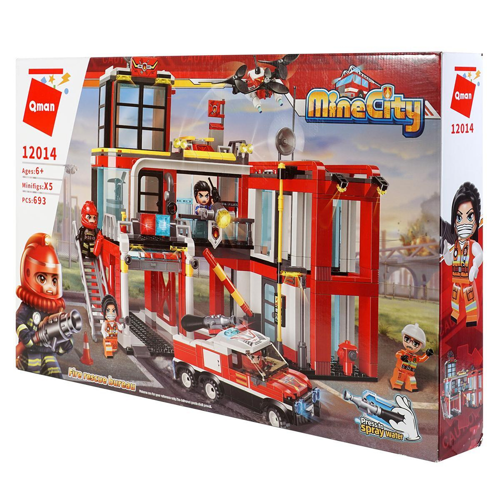 Конструктор блочный Брик "Пожарная станция", с фигурками и аксесс. 693дет. в коробка BRICK12014