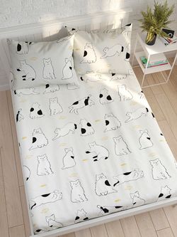 Простынь на резинке Сказка "Котики на сером" 120х200 см, перкаль