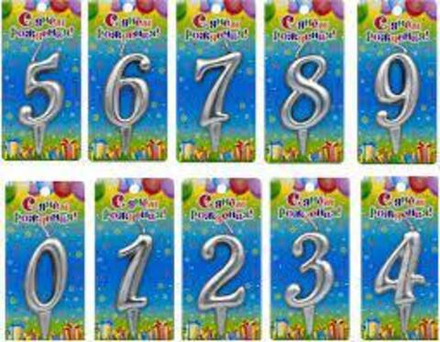 Свеча Цифра, 3, Серебро, 6 см, 1 шт.