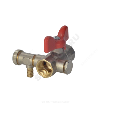 Кран шаровой латунь со спускником Ду 15 Ру40 ВР 1/2" бабочка красная полнопроходной со спускником РОС