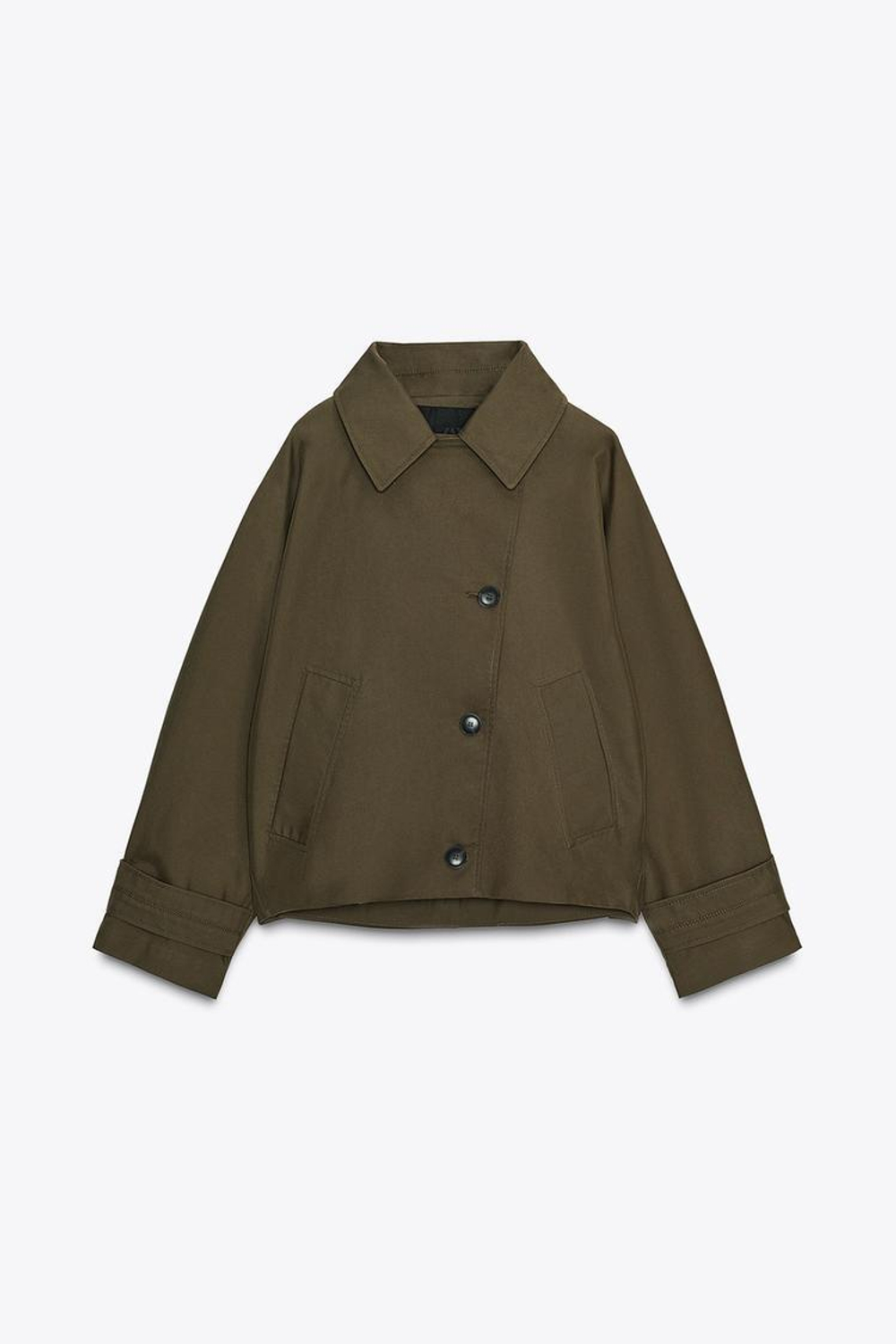 ZARA КОРОТКИЙ ТРЕНЧ WATER REPELLENT — ZW COLLECTION, СВЕТЛЫЙ ХАКИ