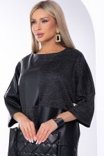 Джемпер комбинированный (экокожа/черный меланж) Б8271 LT Collection (Акция)