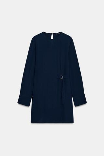 ZARA МИНИ-ПЛАТЬЕ С ПРЯЖКОЙ, МОРСКОЙ СИНИЙ