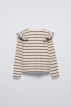 ZARA ФУТБОЛКА В РУБЧИК С ВОЛАНОМ, ПОЛОСКИ