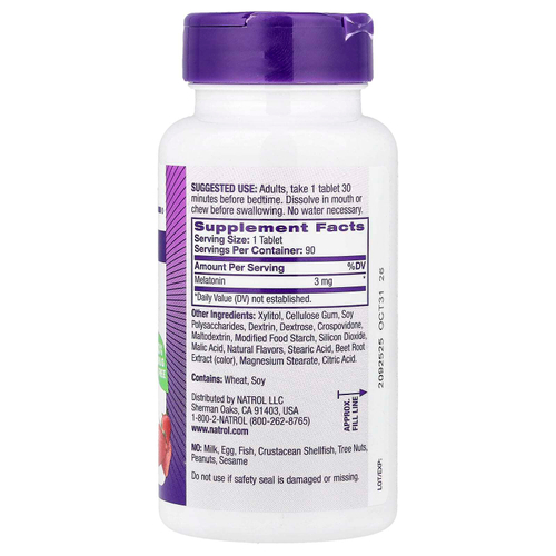 Natrol, Мелатонин, быстрорастворимые, клубника, 3 мг, 90 таблеток