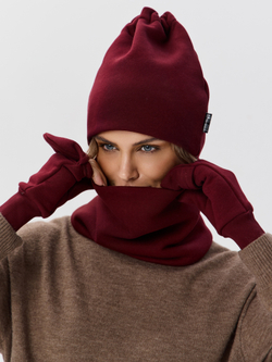 Комплект с начесом: снуд, варежки, шапка