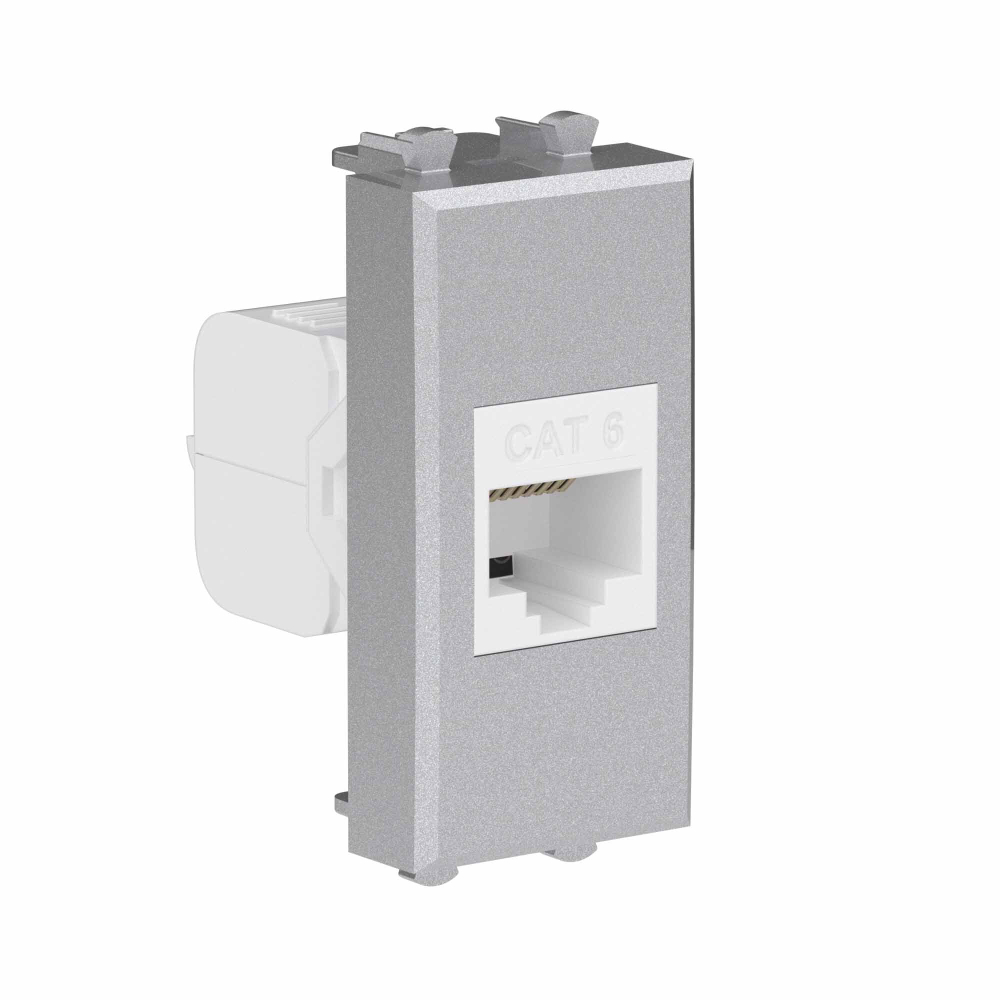 Компьютерная розетка RJ-45 без шторки модульная, кат.6, "Avanti", "Закаленная сталь", 1 модуль