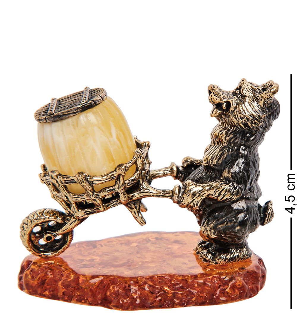 AM-2970 Фигурка «Медведь с тележкой» (латунь, янтарь)