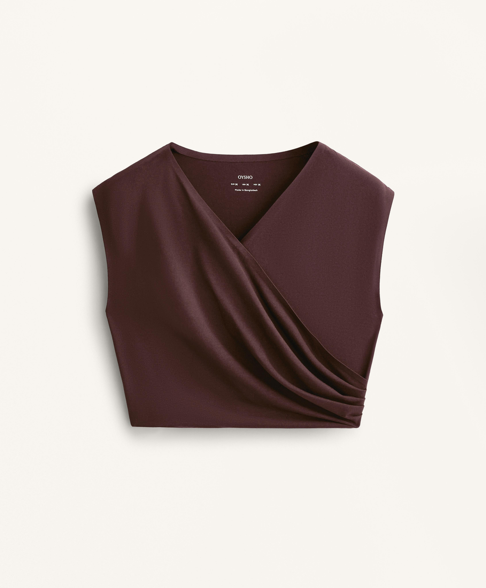 Oysho Укороченный топ из смесовой хлопковой ткани, шоколадный