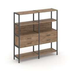 Shelf System Двухсекционный стеллаж четырехярусный с ящиками SN.STM-422 Дуб Табак/Металл Антрацит 15