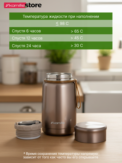 Термос для еды 800 мл. Kamille KM 2148 из нержавеющей стали с ложкой и ручкой