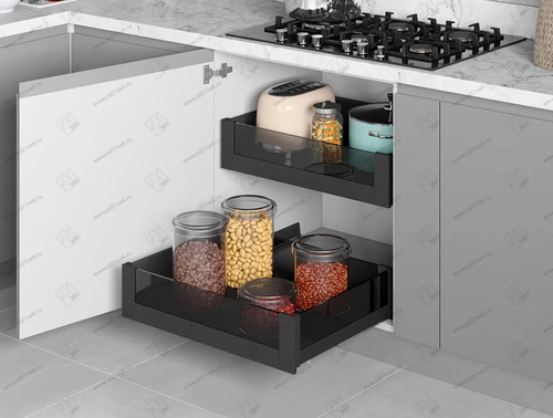 S-2333-P-A Выдвижная корзина для распашных фасадов Starax шир. 450 (414х460х80 мм), премиум, антраци