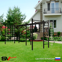 Уличная шведская стенка Sv Sport рукоход х 2 с комплектом турник прямой 2шт У52477.2 (Турник/Брусья/Гнездо 115см/Кронш бокс/Канат/кольца/лестница/Сетка)