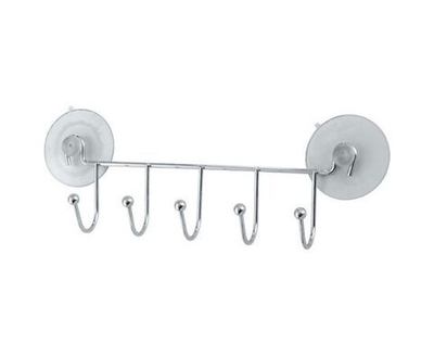 Вешалка для ванной комнаты Рыжий кот Eline на присосках, 5 крючков, металлическая, серебристая, 21х7.5х3.5см / товары для дома