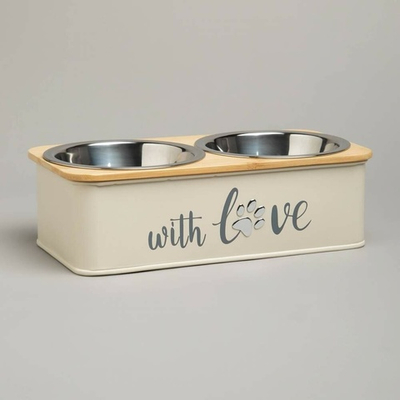 Миска для животных двойная на подставке 25,5*13*7см