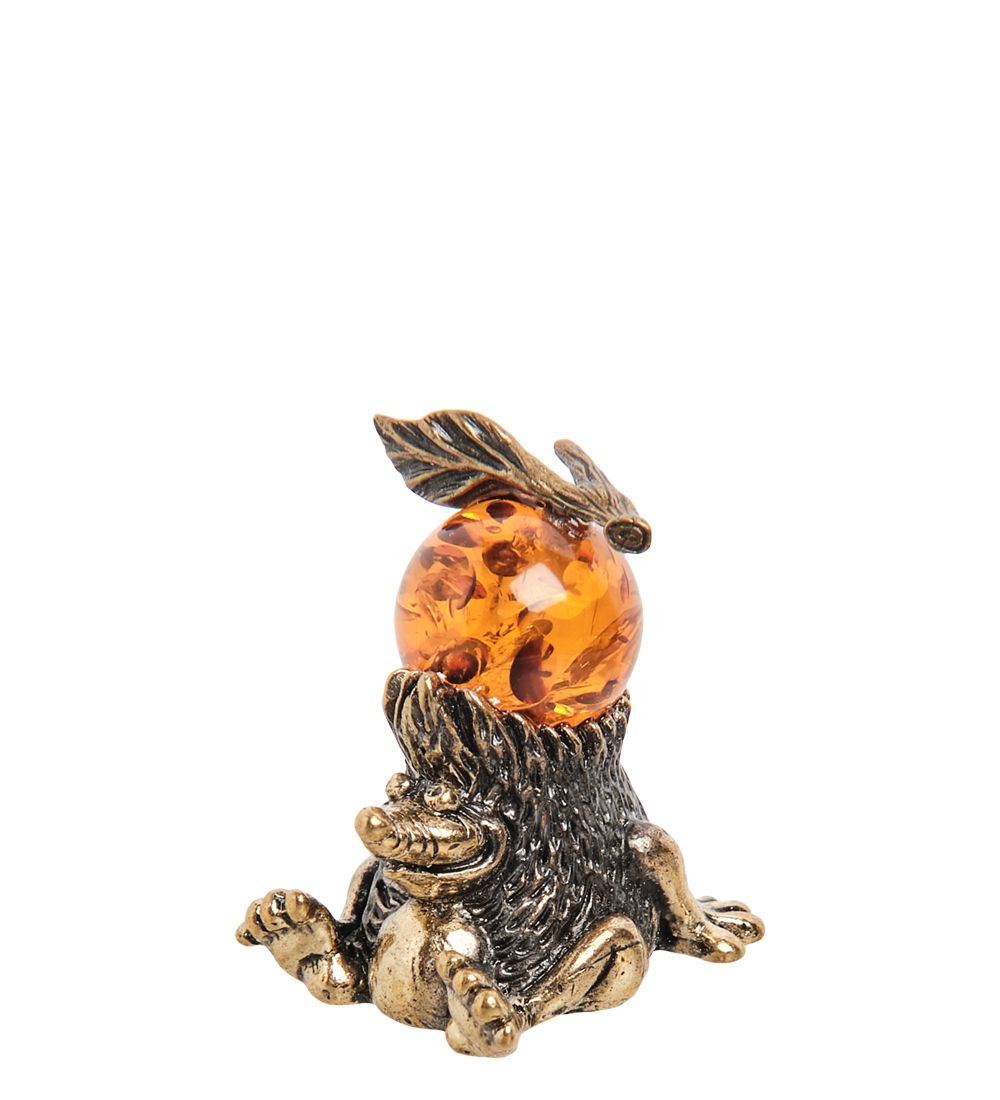 Народные промыслы AM- 278 Фигурка «Еж с яблоком» (латунь, янтарь)