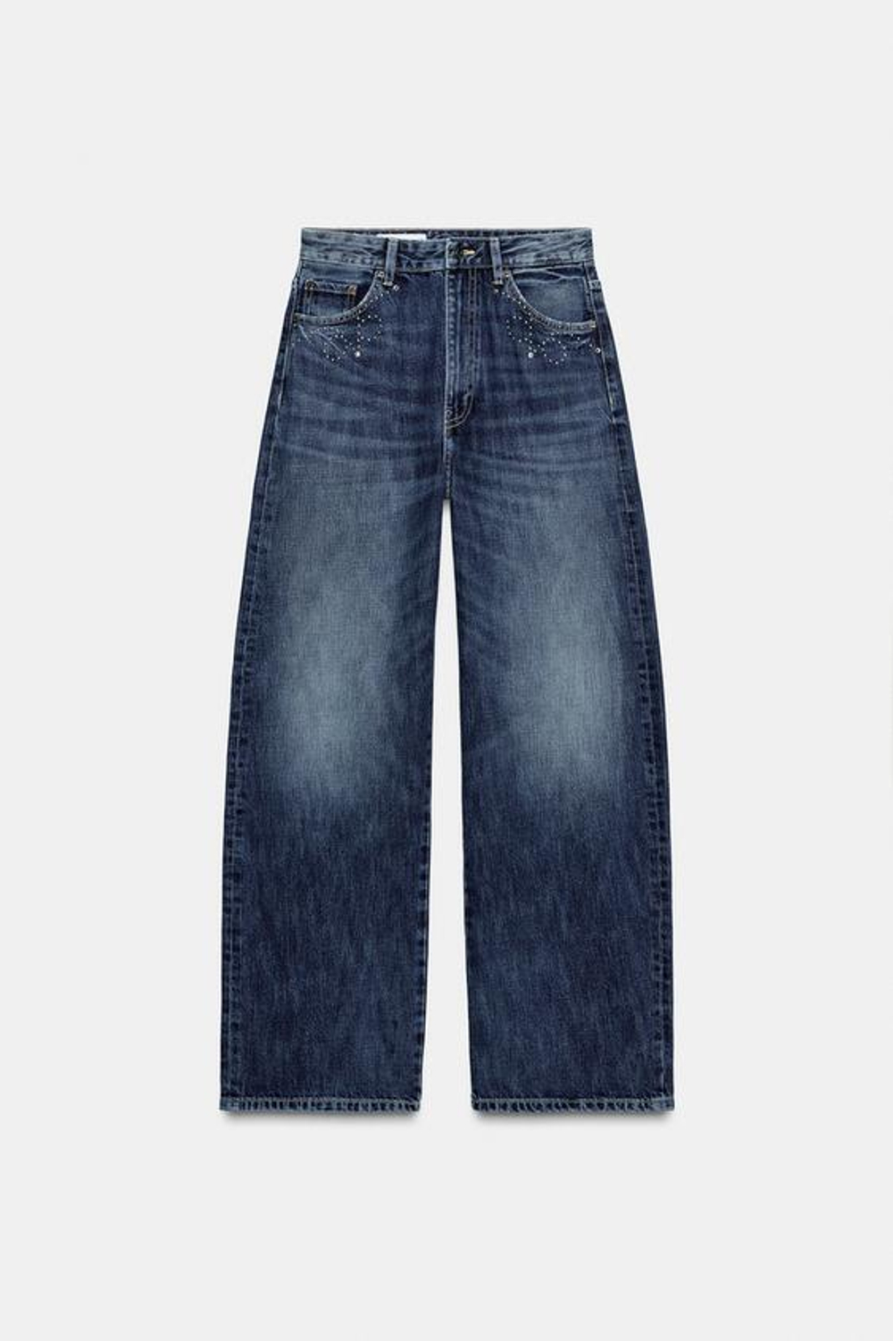 ZARA ДЖИНСЫ TRF С МЕТАЛЛИЧЕСКИМИ ЗАКЛЕПКАМИ, МОРСКОЙ СИНИЙ