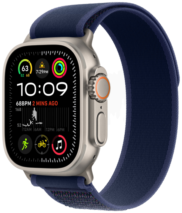 Часы Apple Watch Ultra 2 GPS + Cellular, 49 мм, титан бежевого цвета, ремешок Trail синего цвета (2024)
