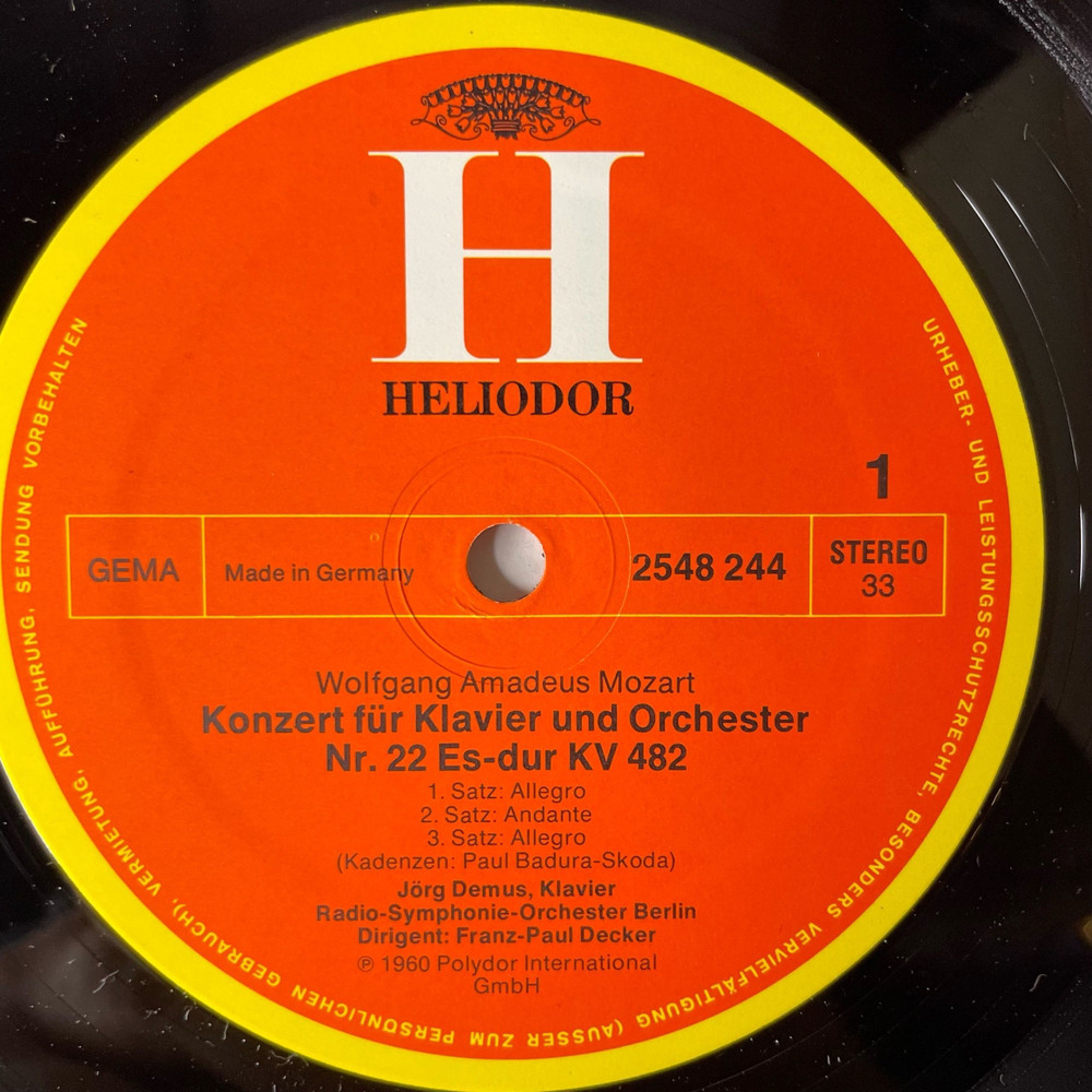 Винтажная виниловая пластинка LP W. A. Mozart Моцарт, J. Haydn Гайдн, Piano Concerto In E Flat Major, KV 482 Piano Concerto In D Major, Op. 21 (Германия 1977)