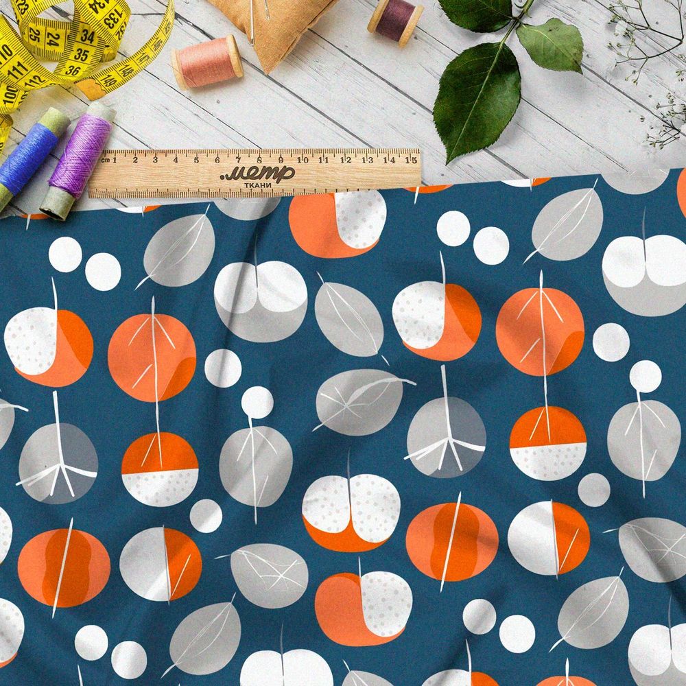 Ткань премиум габардин схематичные фрукты
