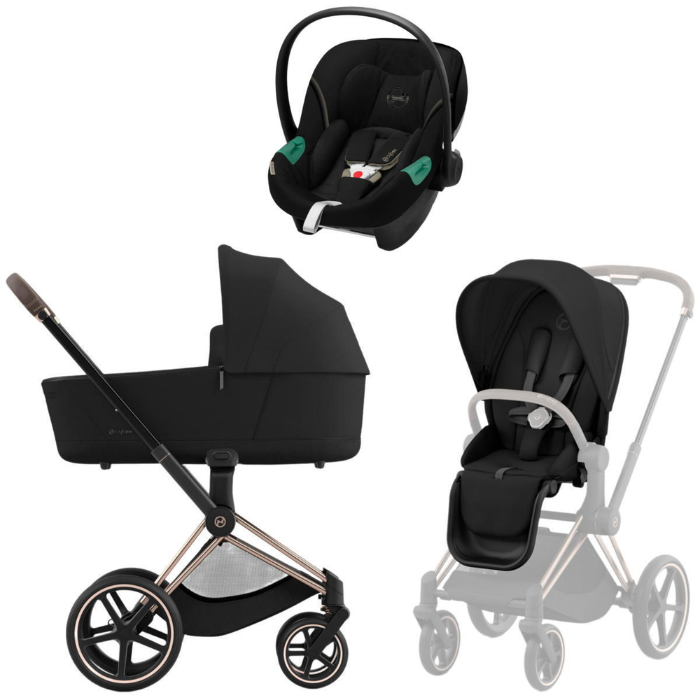 Коляска 3 в 1 Cybex Priam IV Rosegold complete и автокресло Aton S2 i-Size Moon Black Sepia Black
