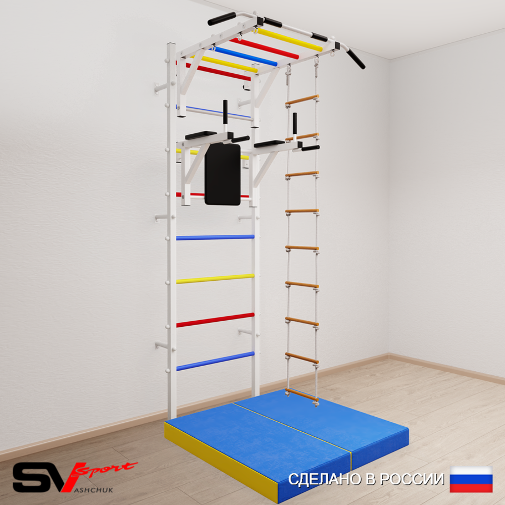 Шведская стенка Sv Sport усиленная 6424 (Турник рукоход/Брусья/Лестница/Мат 1м)