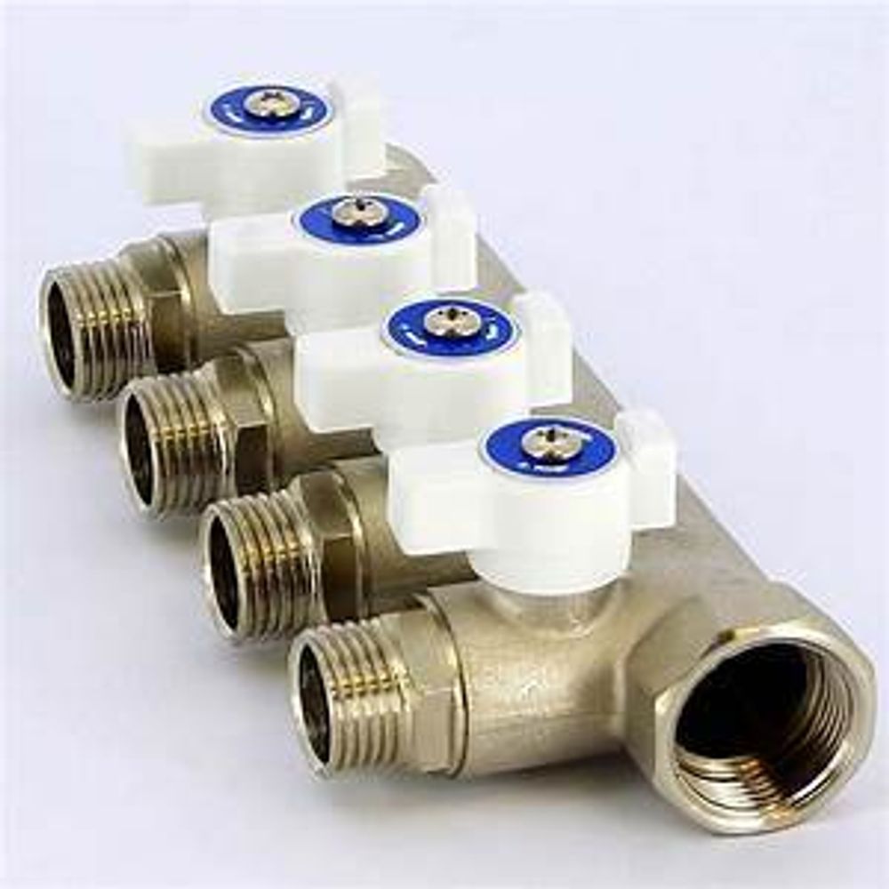 Коллектор  Ø3/4 на 4 выхода с кранами 1/2 наруж.резьба Aqualink, 02426