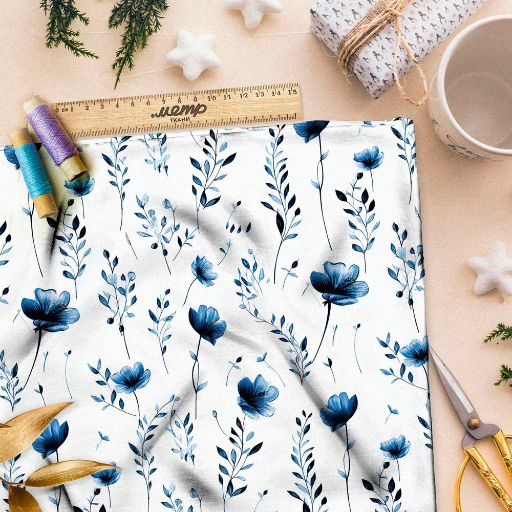 Ткань премиум шелк искусственный Армани забытые цветочки