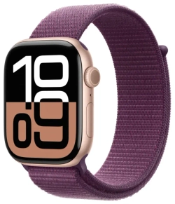 Apple Watch Series 10, 42 мм, алюминий цвета «розовое золото», спортивный браслет цвета "Plum"