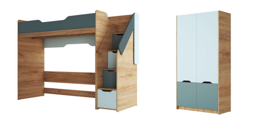 Комплект-5 RICH (КР-001+ШК-002) Дуб Крафт золотой / Кенди U9114 (УД) / Сумеречный голубой