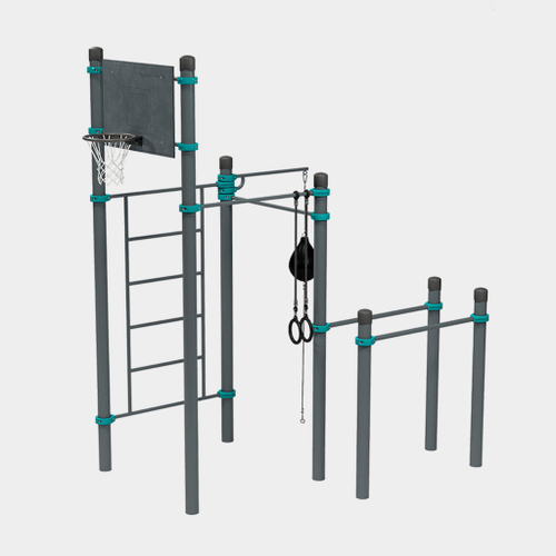 Комплекс для взрослых и детей с турниками, грушей и гимнастическими кольцами