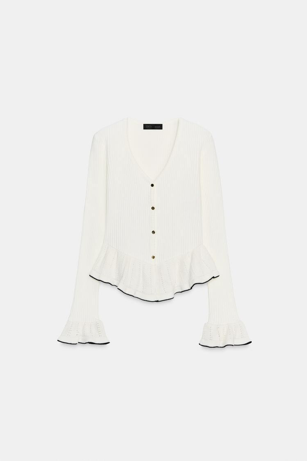 ZARА КАРДИГАН ИЗ МЯГКОЙ ТКАНИ С ВОЛАНАМИ, ЖЕЛТОВАТО-БЕЛЫЙ