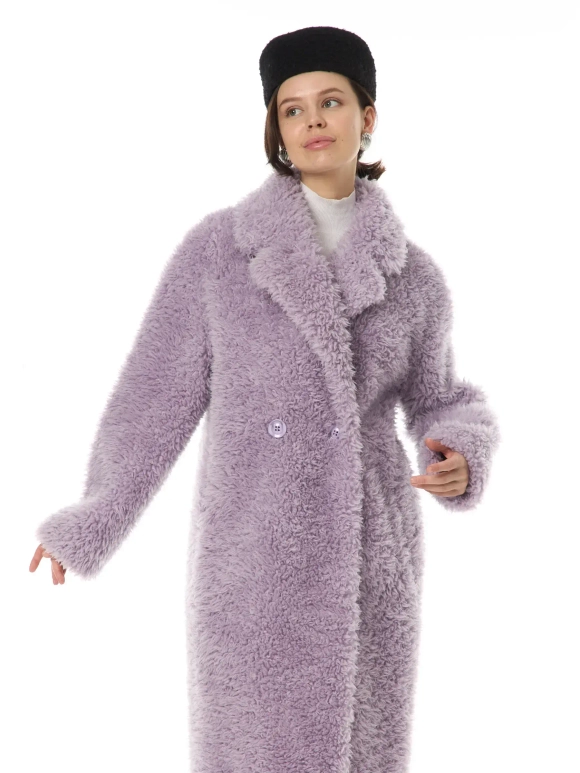 Искусственная эко-шуба из шерсти мериноса, премиальная, лаванда, SilverFox (арт. 1162)