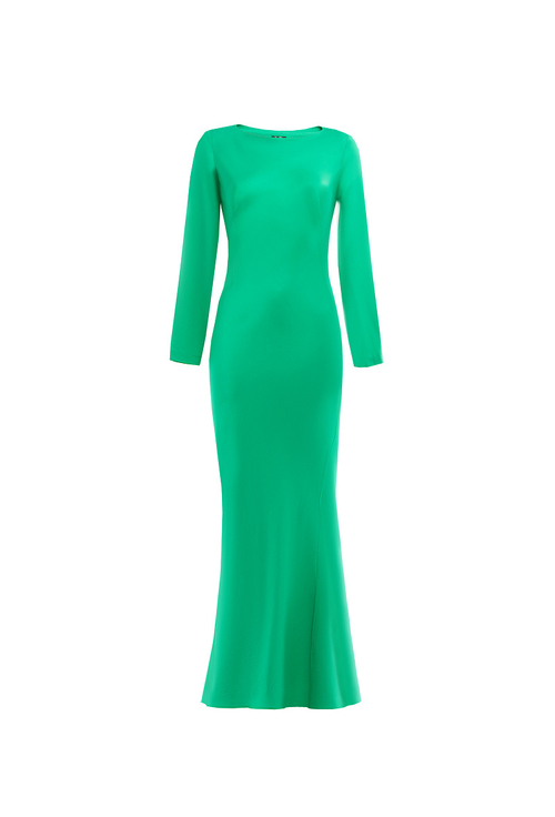 Платье приталенное с длинными рукавами зеленое 06-04-25 SS