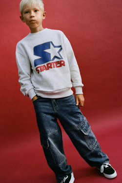 ZARA ТОЛСТОВКА С ПРИНТОМ STARTER ®, СЕРЫЙ МЕЛАНЖ