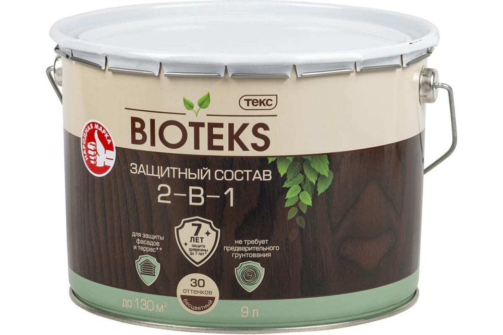 Антисептик Текс Bioteks лессирующий (2 в 1) бесцветный (9,0л) под коллеровку