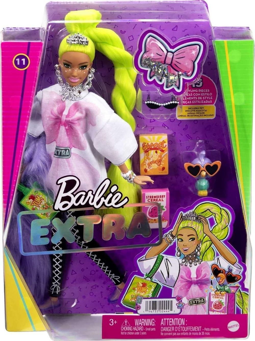 Кукла Barbie Extra с неоновыми салатовыми волосами