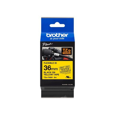 Brother TZE-FX661 кассета с лентой для печати наклеек (эластичная), чёрный шрифт на жёлтой основе, 36мм*8м