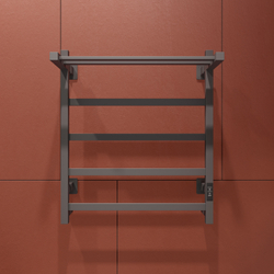 Полотенцесушитель электрический EWRIKA Пенелопа КВ7 60x55 см, подключение справа, слева, скрытое подключение справа, графит, лесенка, из стали, с полкой