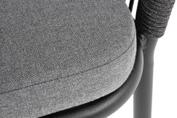 "Марсель" стул плетеный из роупа, каркас алюминий черный муар, роуп темно-серый круглый, ткань темно-серая 027