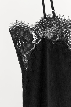 ZARA ТОП ИЗ ВЯЗАНОГО КРУЖЕВА НА БРЕТЕЛЯХ, ЧЕРНЫЙ