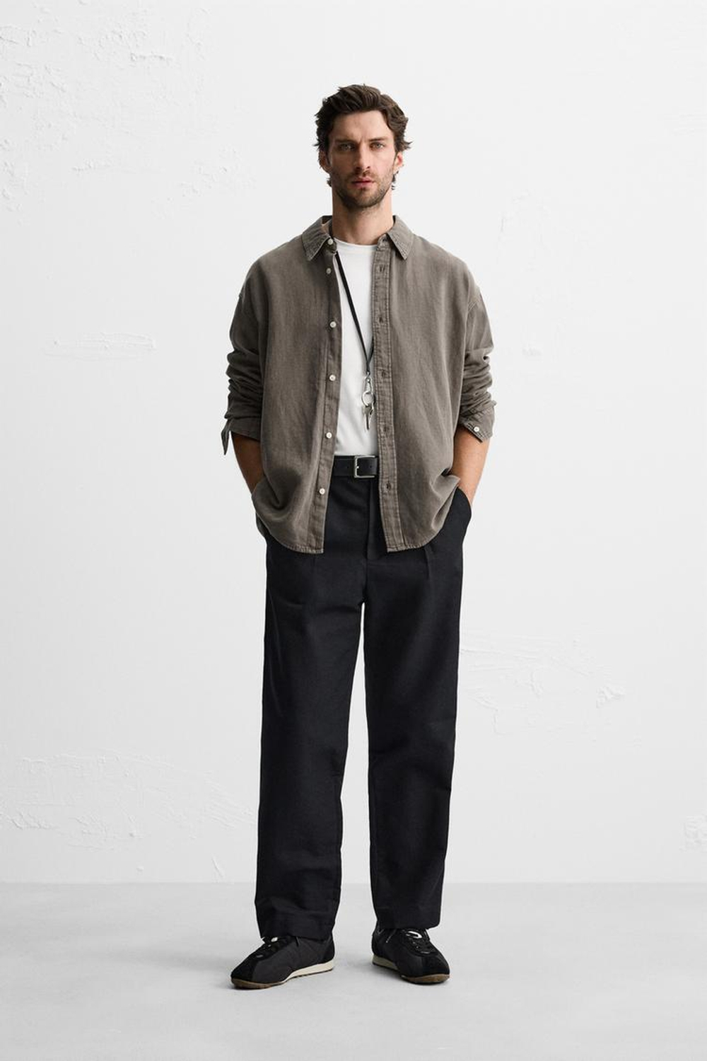 ZARА ДЖИНСОВАЯ РУБАШКА, ТЕМНО-СЕРЫЙ/КОРИЧНЕВЫЙ