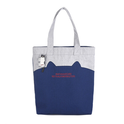 Просторный тоут-шоппер с кошачьими ушками "NAGONAGO", темно-синий, 23-6138-3, KUSUGURU