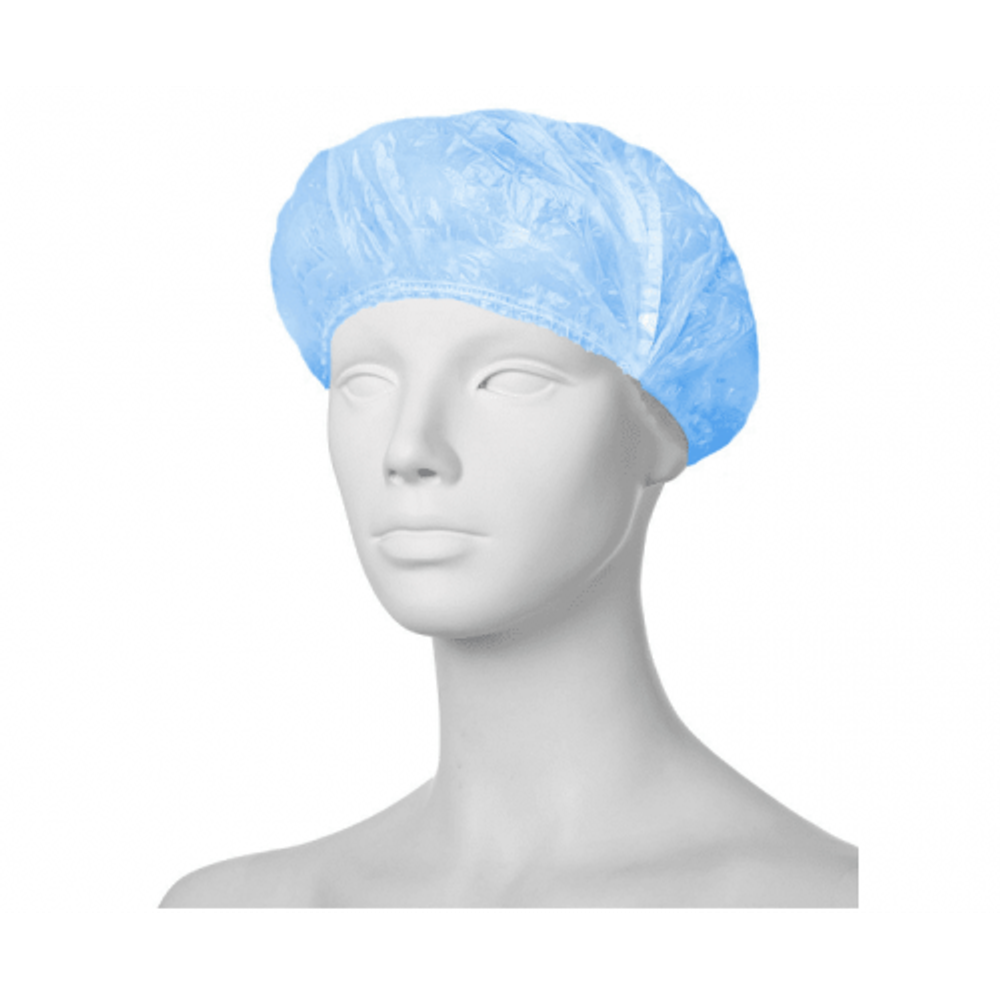 Одноразовая шапочка полиэтиленовая (голубая) для душа, Medicosm. Количество: 100 шт./уп.