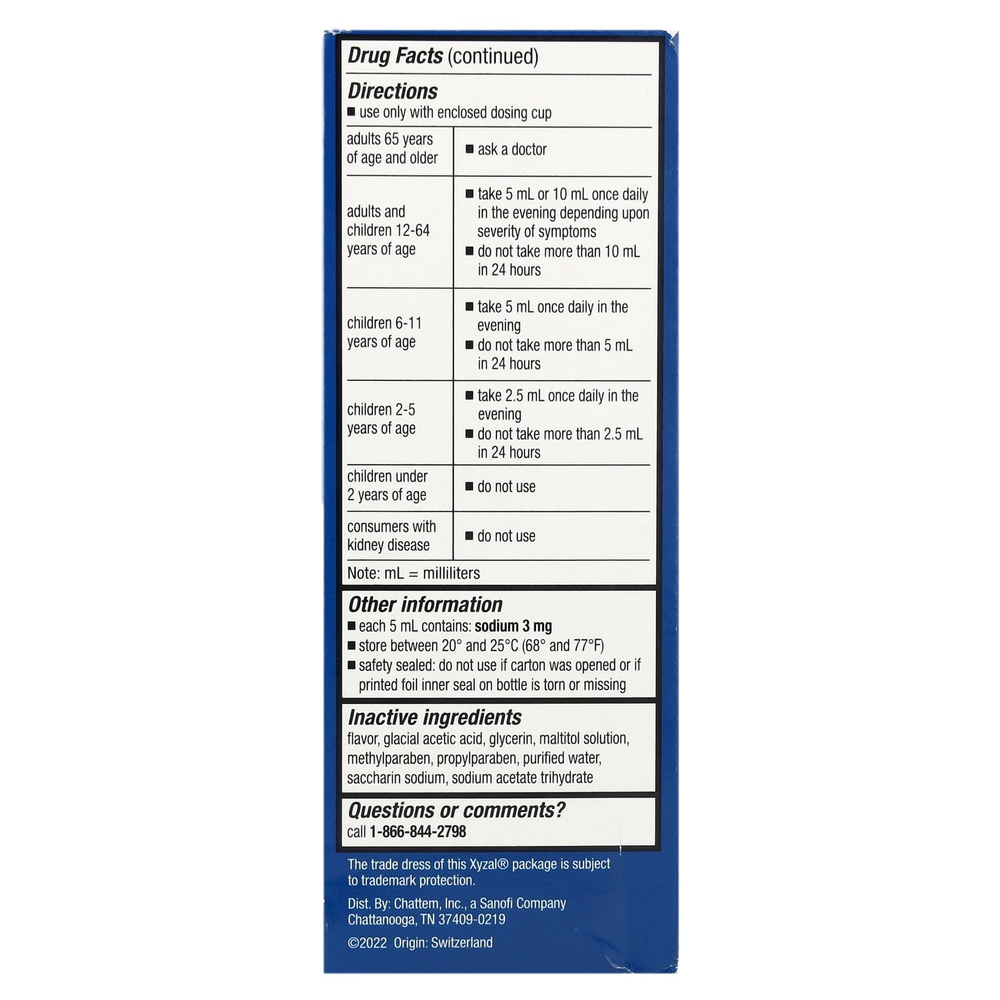 Xyzal, Children's Allergy 24 HR, для детей от 2 лет, виноград, 2,5 мг, 148 мл (5 жидк. Унций)