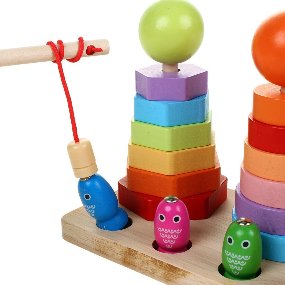 Развивающая игрушка 2 в 1 деревянная (рыбалка + сортер), коробка C-41649